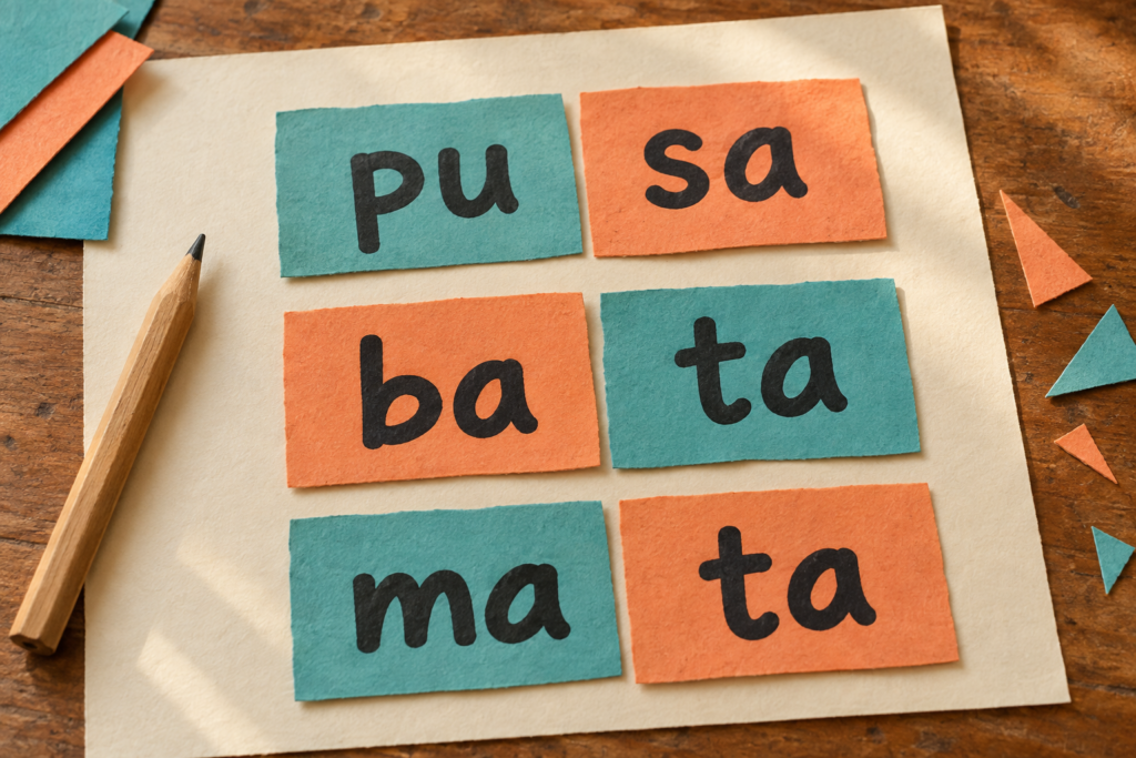 Mga kard na pinagsasama upang makabuo ng mga salitang may dalawang pantig